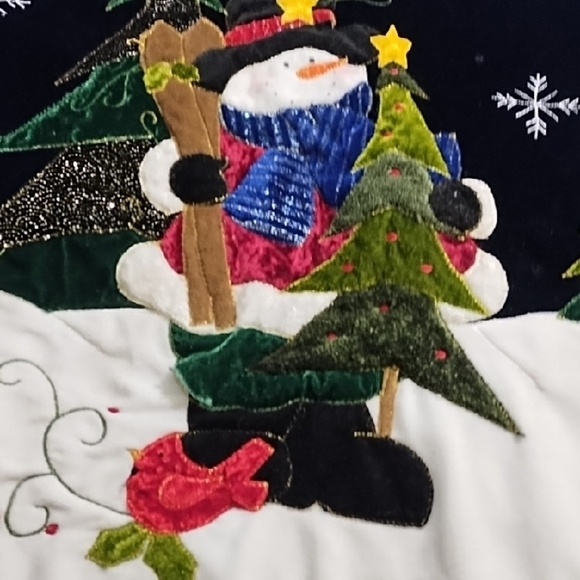 Festive Velvet Appliqued Snowman Tree Skirt Dark Navy - Picture 14 of 14